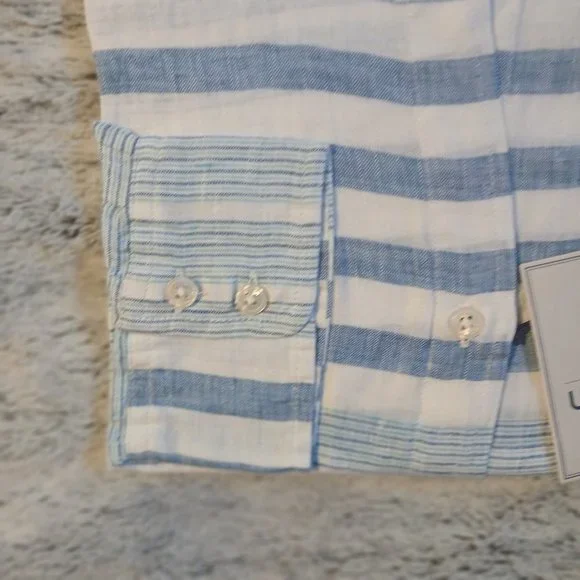 Untuckit Vietti Women's Long sleeve Linen Button Up Blue White Stripe  S… - Picture 8 of 11